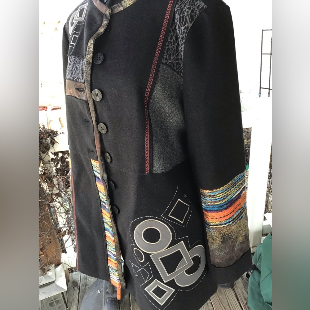 Ali Miles Black Patchwork Button-Front Coat with … - image 3